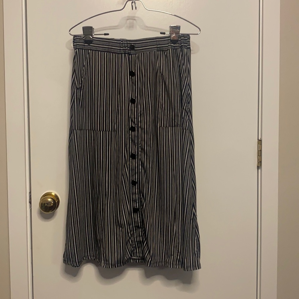 Striped Buttoned Midi Skirt